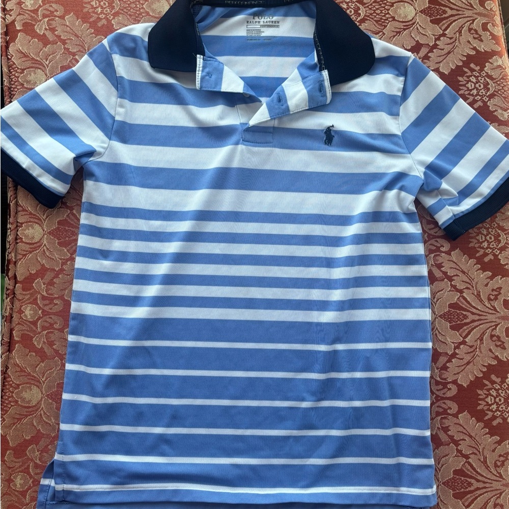 Ralph Lauren Kids Blue Striped Polo Shirt Dry Fit
